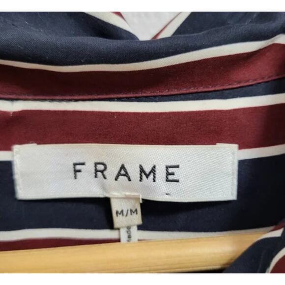 Frame 100% Silk Striped Flap-Pocket Button Up Shirt Blouse Size Medium - Picture 4 of 6